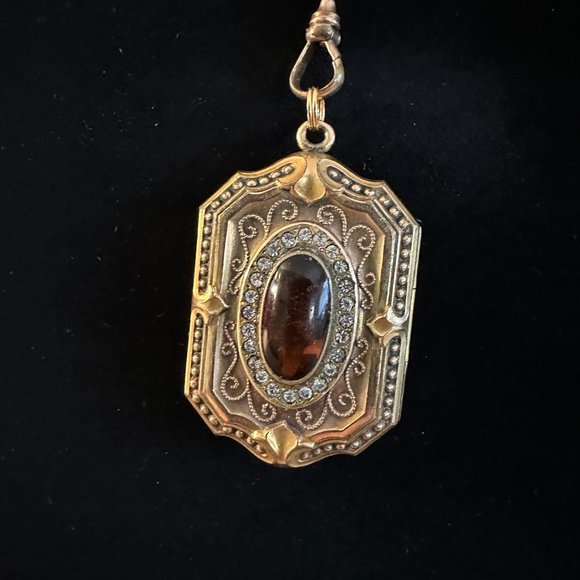 UNIQUE Antique Locket with Amber Stone and Slide Chain - Picture 3 of 8